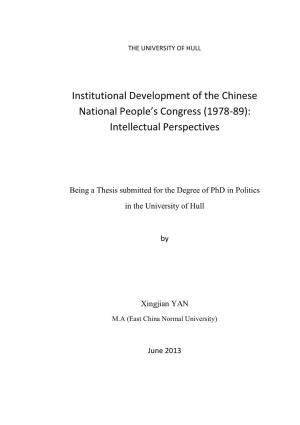Institutional Development of the Chinese National People's Congress