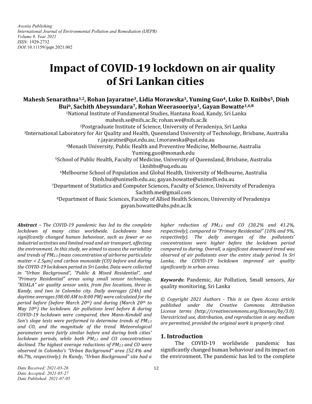 View of Air Pollution Studies in Air Quality Research, Vol