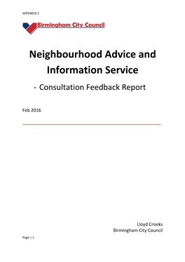 Neighbourhood Advice and Information Service - Consultation Feedback Report