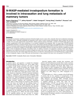 N-WASP-Mediated Invadopodium Formation Is Involved in Intravasation and Lung Metastasis of Mammary Tumors