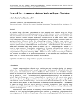 Human Effects Assessment of 40Mm Nonlethal Impact Munitions