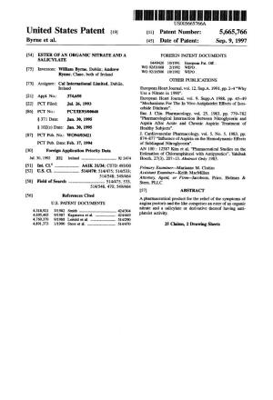 United States Patent 19 11) Patent Number: 5,665,766 Byrne Et Al