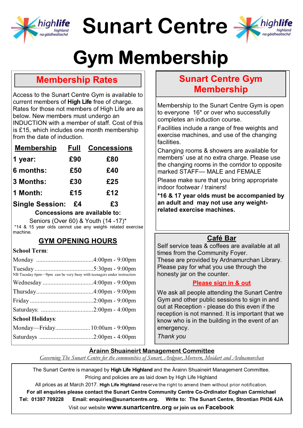 Sunart Centre Gym Membership Membership Rates Sunart Centre Gym