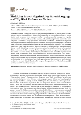 Nigerian Lives Matter!: Language and Why Black Performance Matters