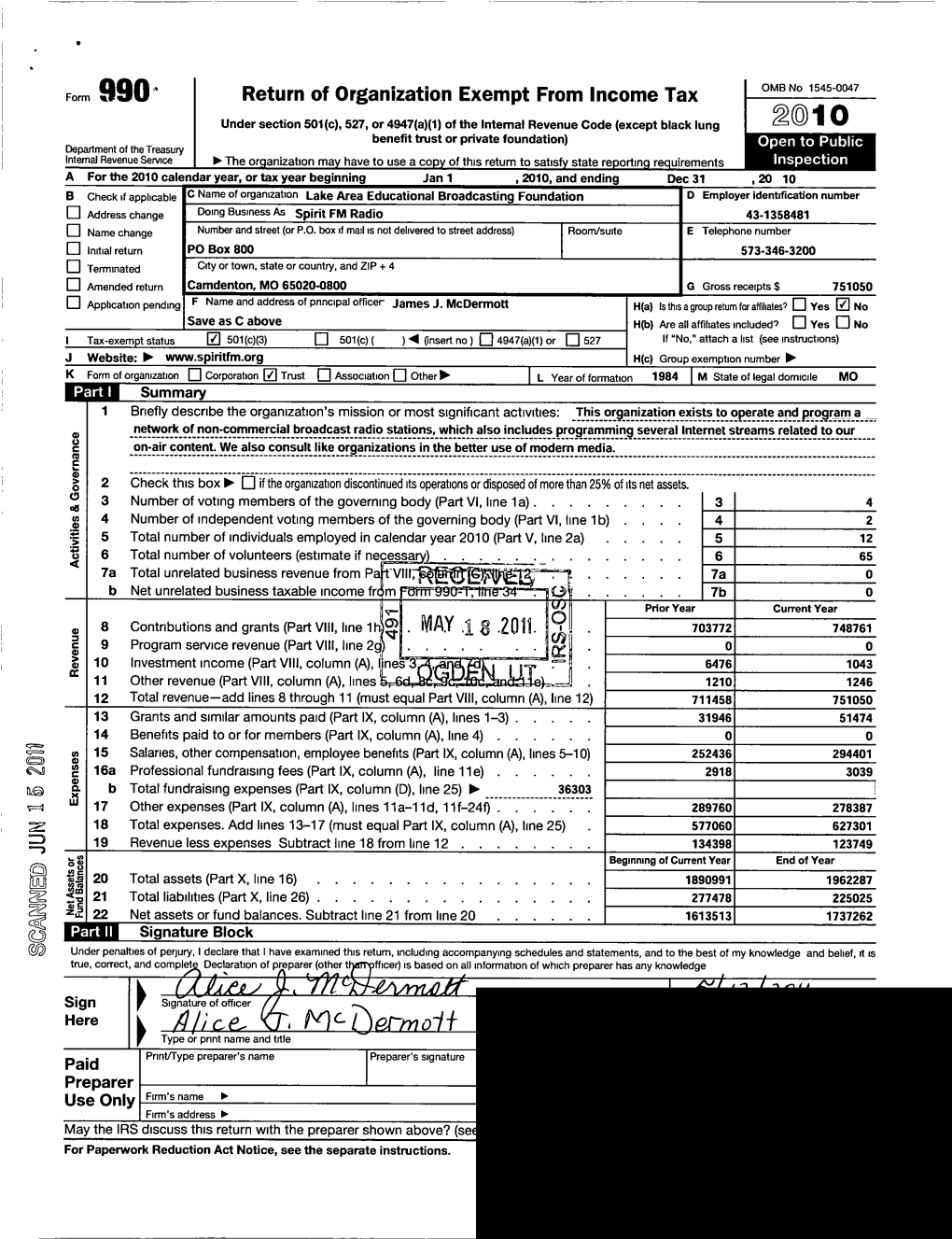 Form 990" Return of Organization Exempt from Income Tax OMB No 1545-0047