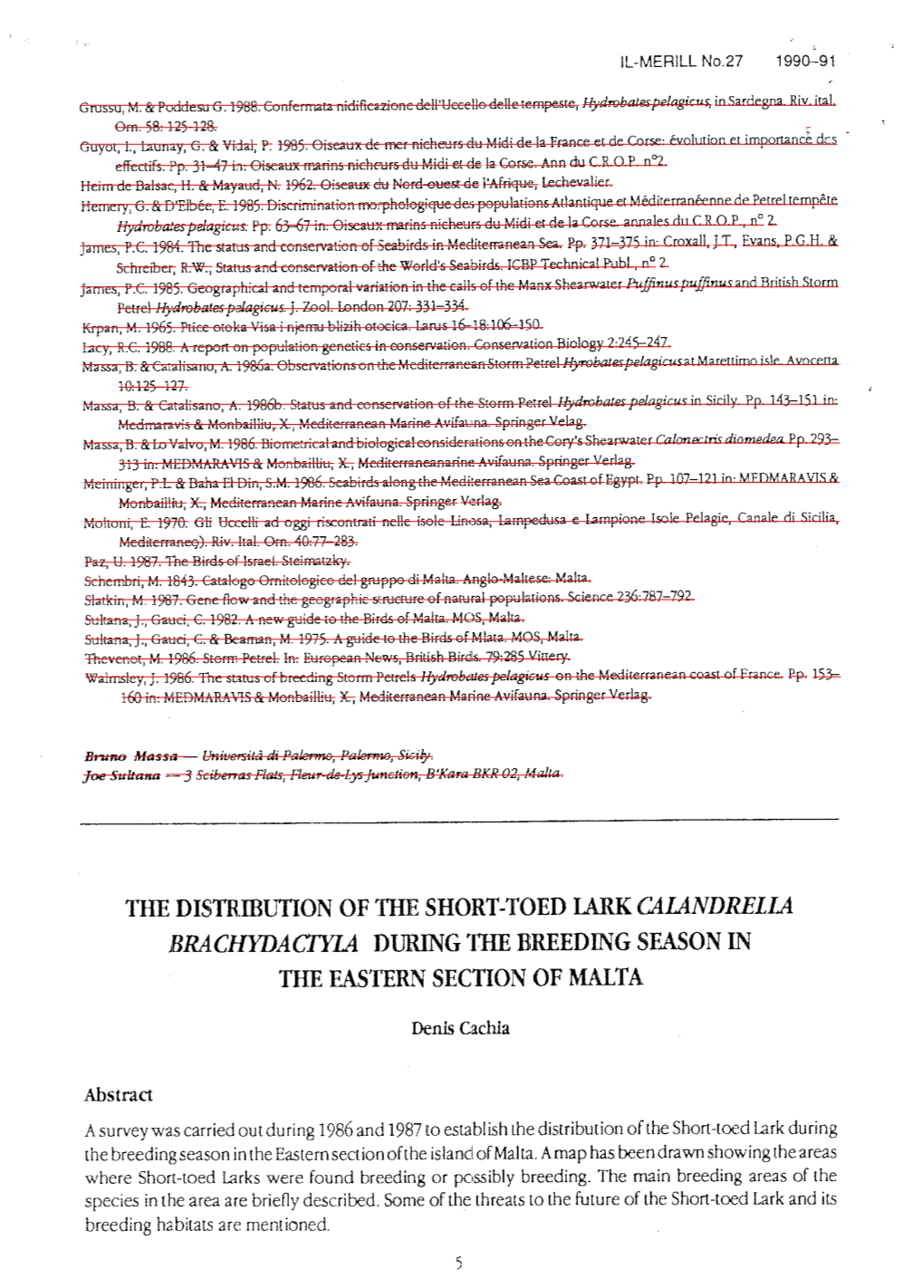 The Distribution of the Short-Toed Lark Calandrella Brachydactyla During