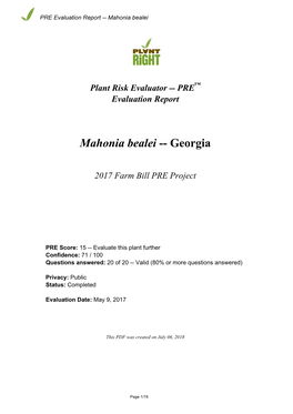 PRE Evaluation Report for Mahonia Bealei