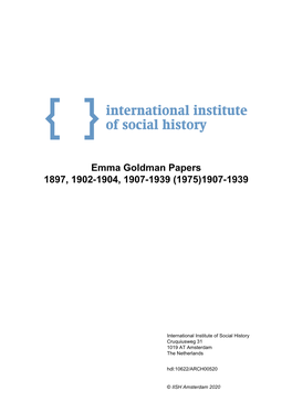 Emma Goldman Papers 1897, 1902-1904, 1907-1939 (1975)1907-1939
