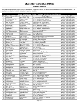 Students Financial Aid Office University of Karachi