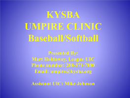 KYSBA UMPIRE CLINIC Baseball/Softball