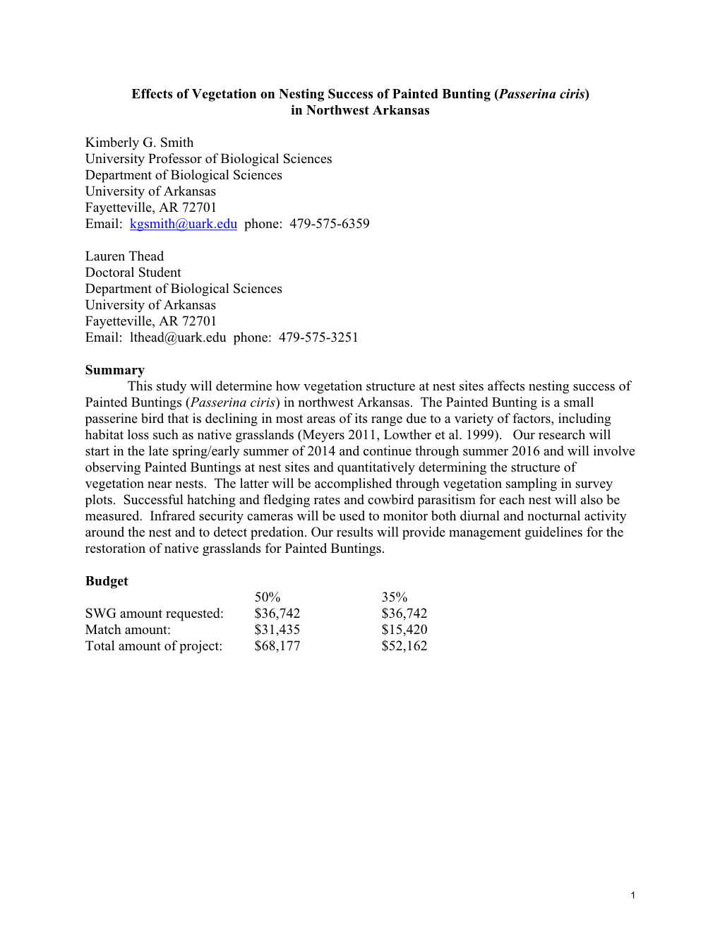 Effects of Vegetation on Nesting Success of Painted Bunting (Passerina Ciris) in Northwest Arkansas