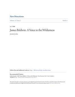 James Baldwin: a Voice in the Wilderness Jennifer Jordan