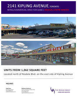 2141 Kipling Avenue, Toronto Retail/Commercial Space for Lease | Medical Centre Wanted