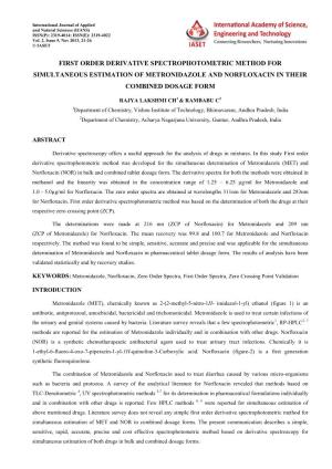 First Order Derivative Spectrophotometric Method for Simultaneous Estimation of Metronidazole and Norfloxacin in Their Combined Dosage Form