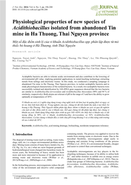 Physiological Properties of New Species of Acidithiobacillus Isolated from Abandoned Tin Mine in Ha Thuong, Thai Nguyen Province