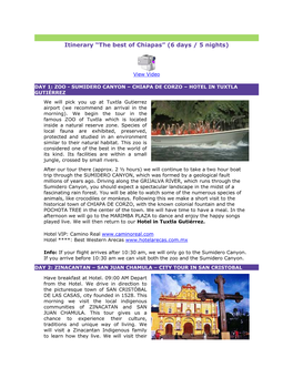 Itinerary “The Best of Chiapas” (6 Days / 5 Nights)