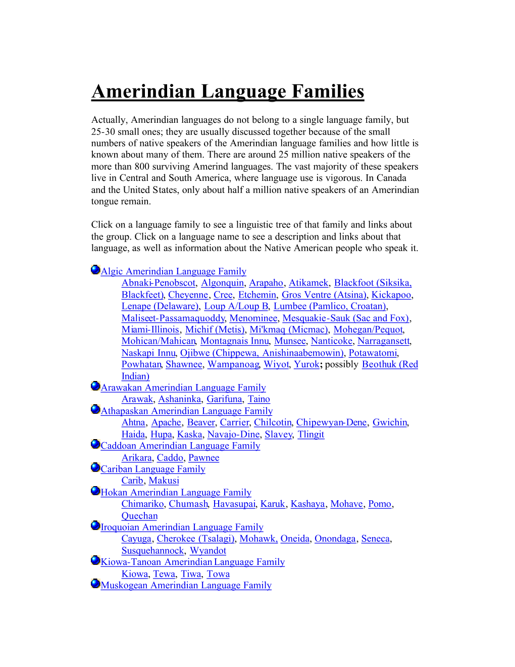 Amerindian Language Families