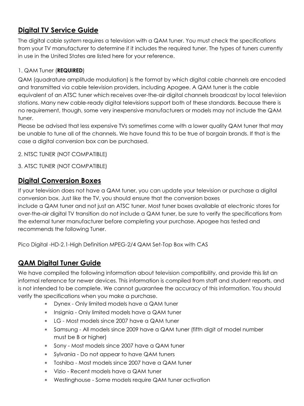 Digital TV Service Guide Digital Conversion Boxes QAM Digital