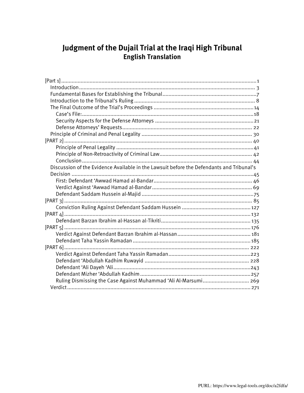 Judgment of the Dujail Trial at the Iraqi High Tribunal English Translation