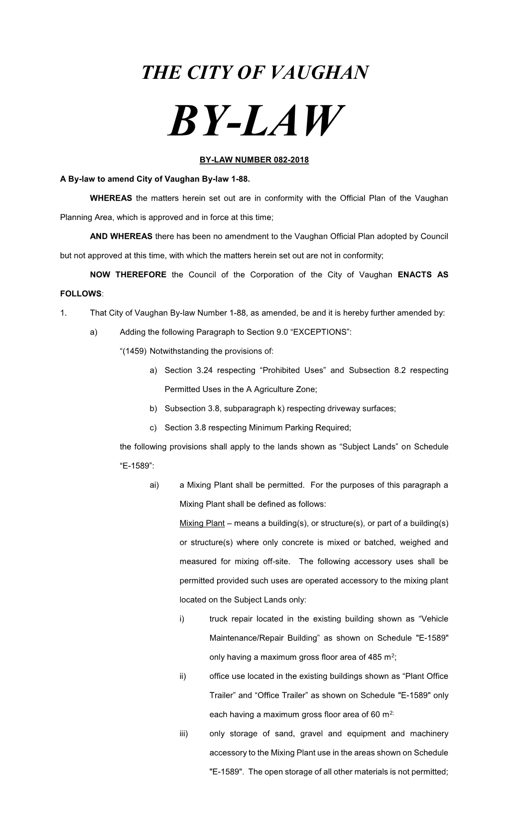 Draft Zoning By-Law Amendment