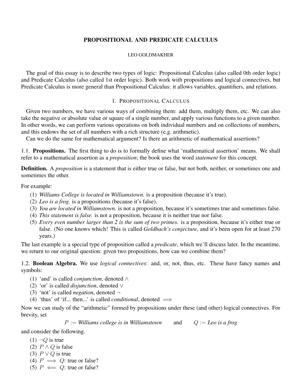 Propositional and Predicate Calculus