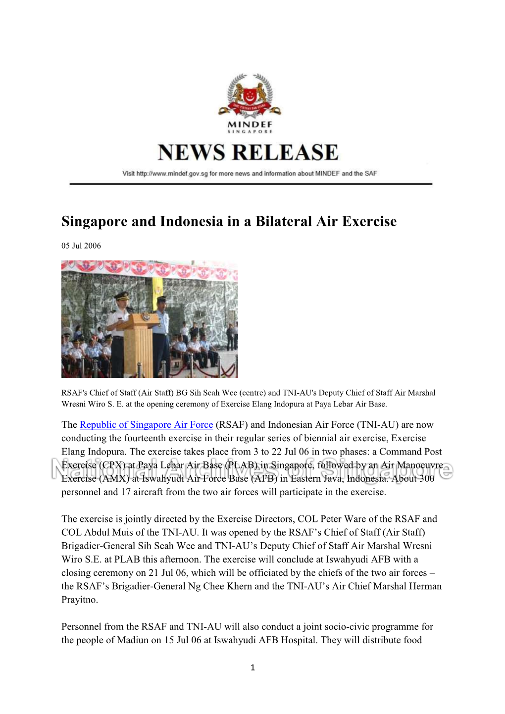 Singapore and Indonesia in a Bilateral Air Exercise