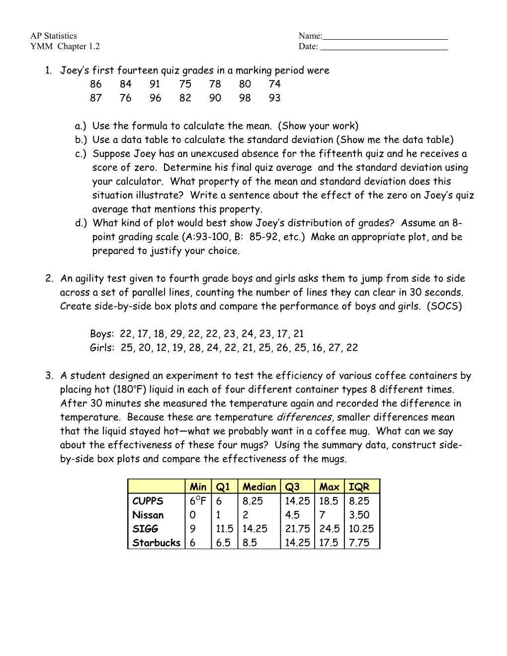 A.) Use the Formula to Calculate the Mean. (Show Your Work)