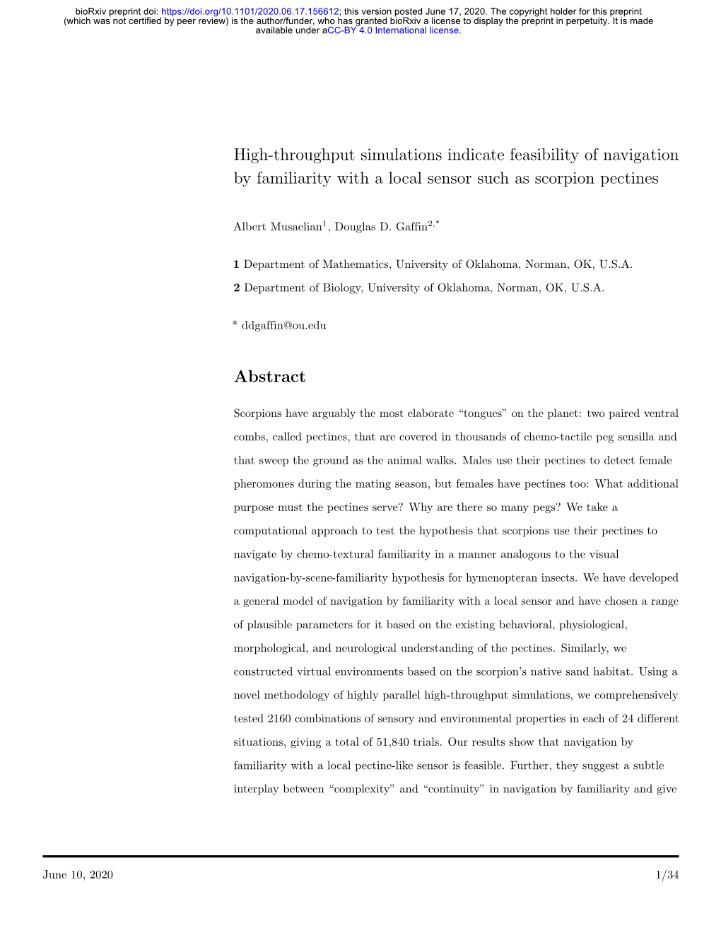 High-Throughput Simulations Indicate Feasibility of Navigation by Familiarity with a Local Sensor Such As Scorpion Pectines