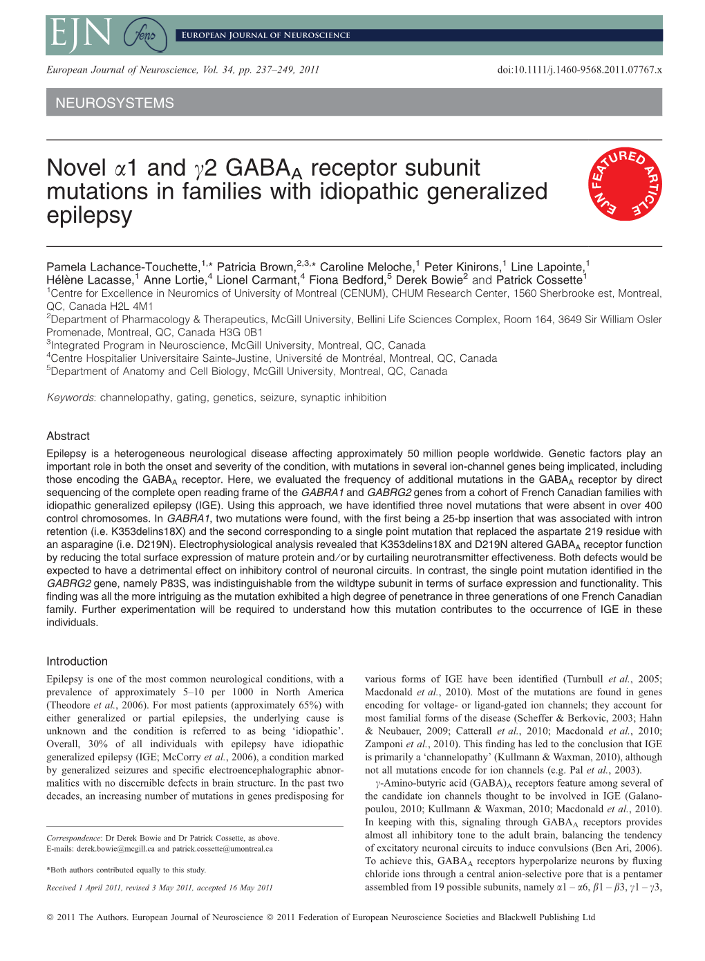 Novel 1 and 2 GABAA Receptor Subunit Mutations in Families With