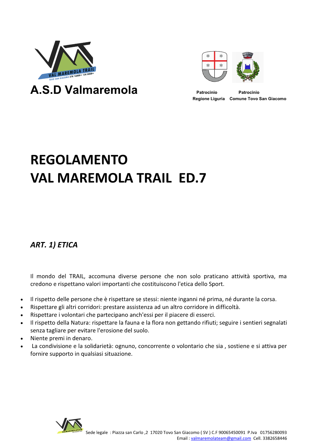 Regolamento Val Maremola Trail Ed.7