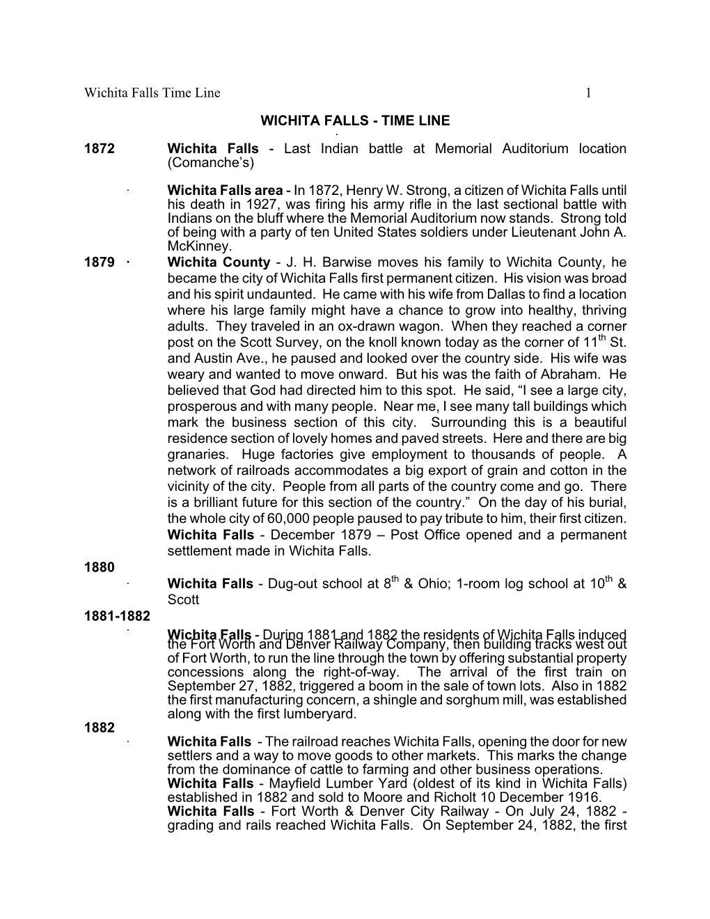 Wichita Falls Time Line 1