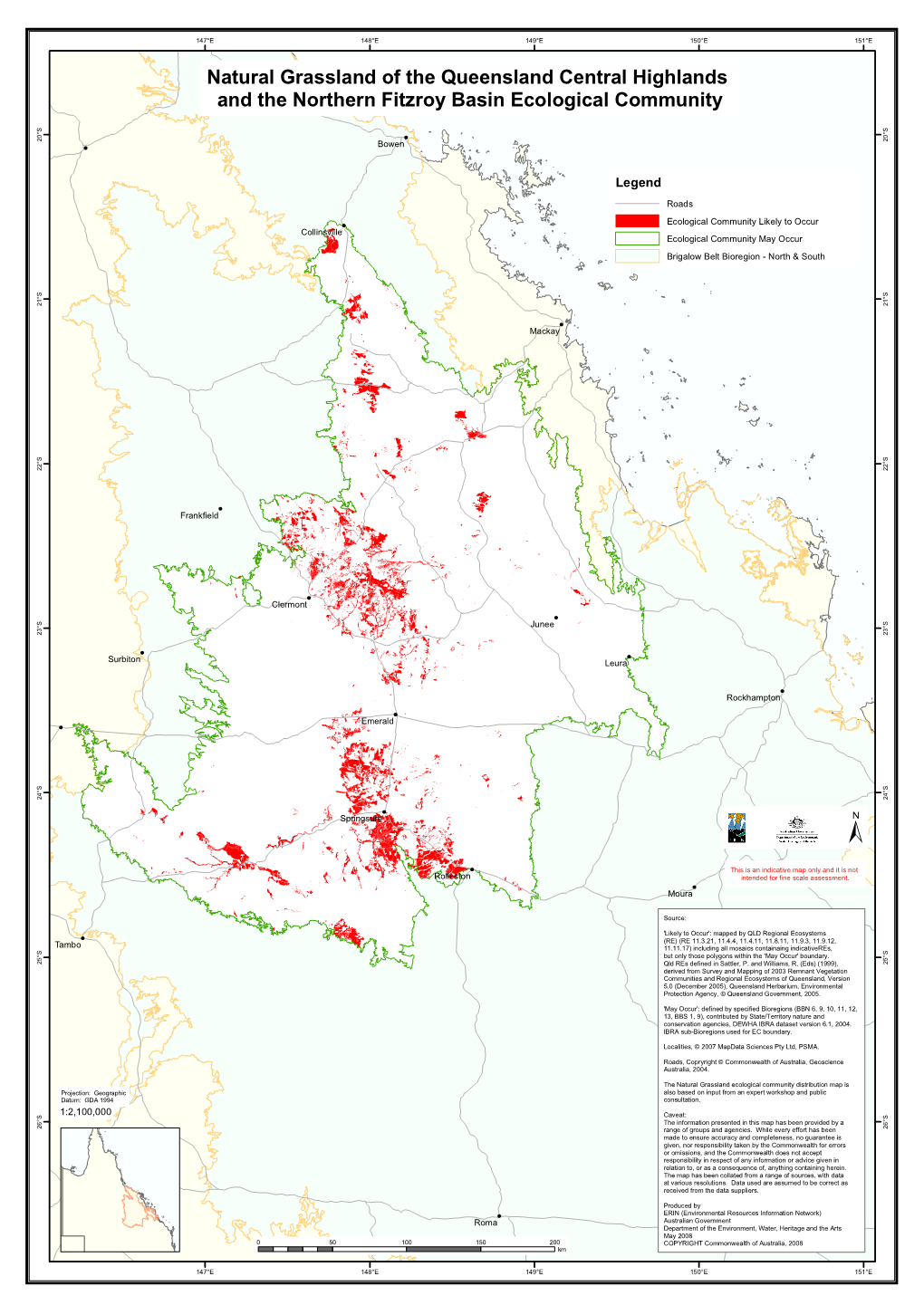 Map of Natural Grasslands of the Queensland Central Highlands And