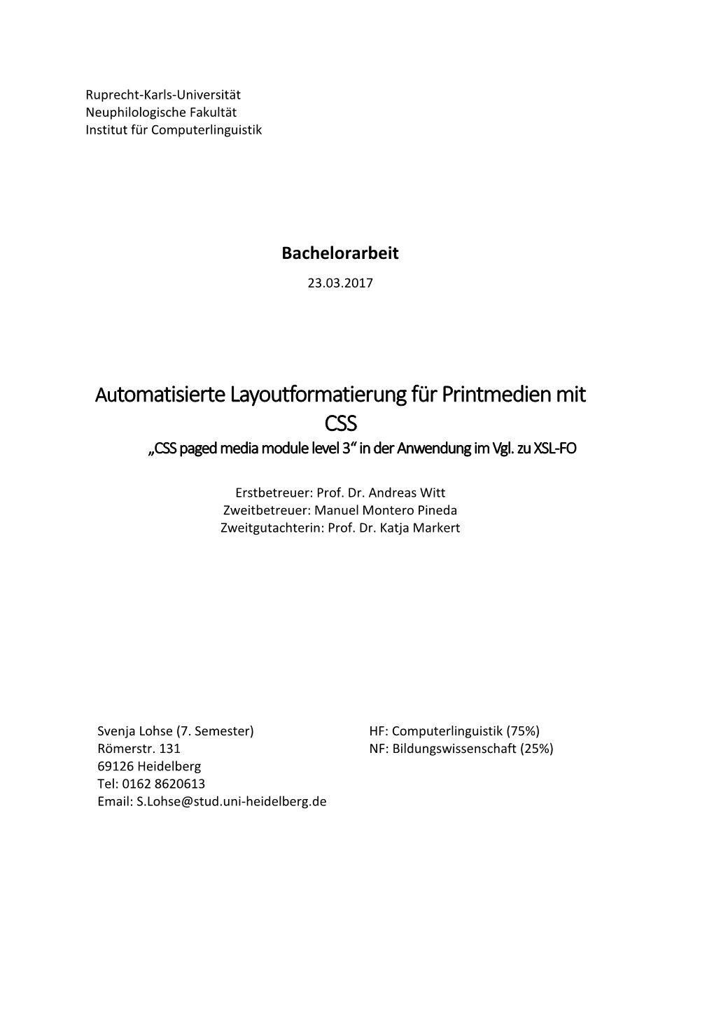 Automatisierte Layoutformatierung Für Printmedien Mit CSS (PDF)