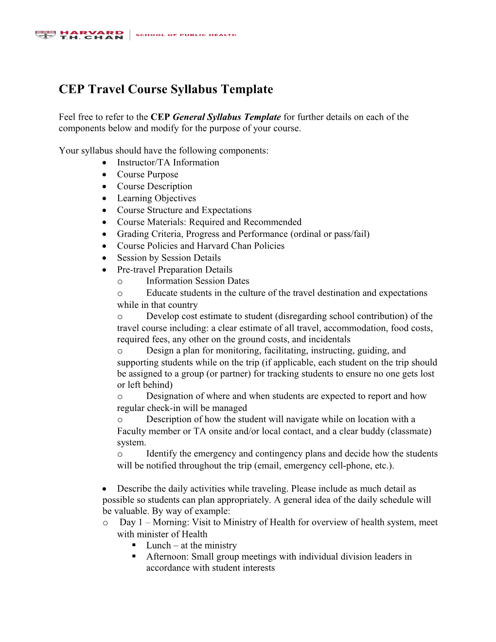 CEP Travel Course Syllabus Template