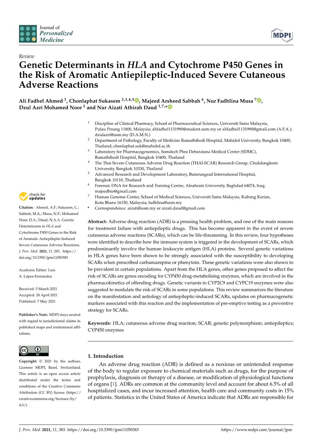 Genetic Determinants in HLA and Cytochrome P450 Genes in the Risk of Aromatic Antiepileptic-Induced Severe Cutaneous Adverse Reactions