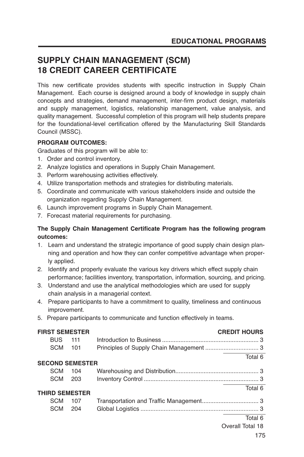 Supply Chain Management (Scm) 18 Credit Career Certificate