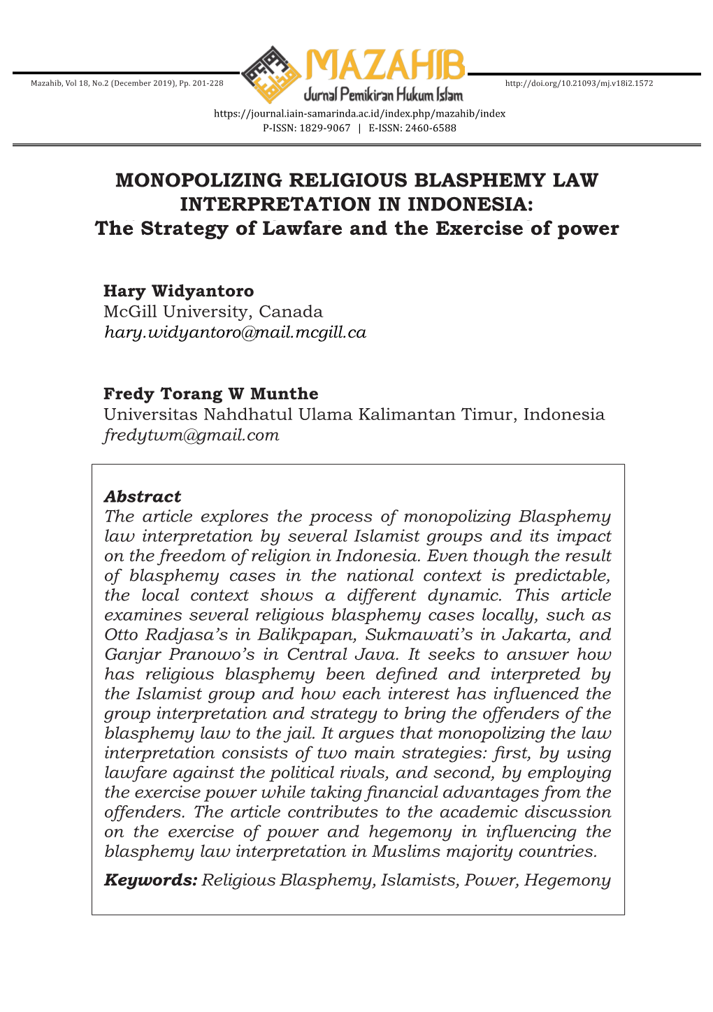 Monopolizing Religious Blasphemy Law