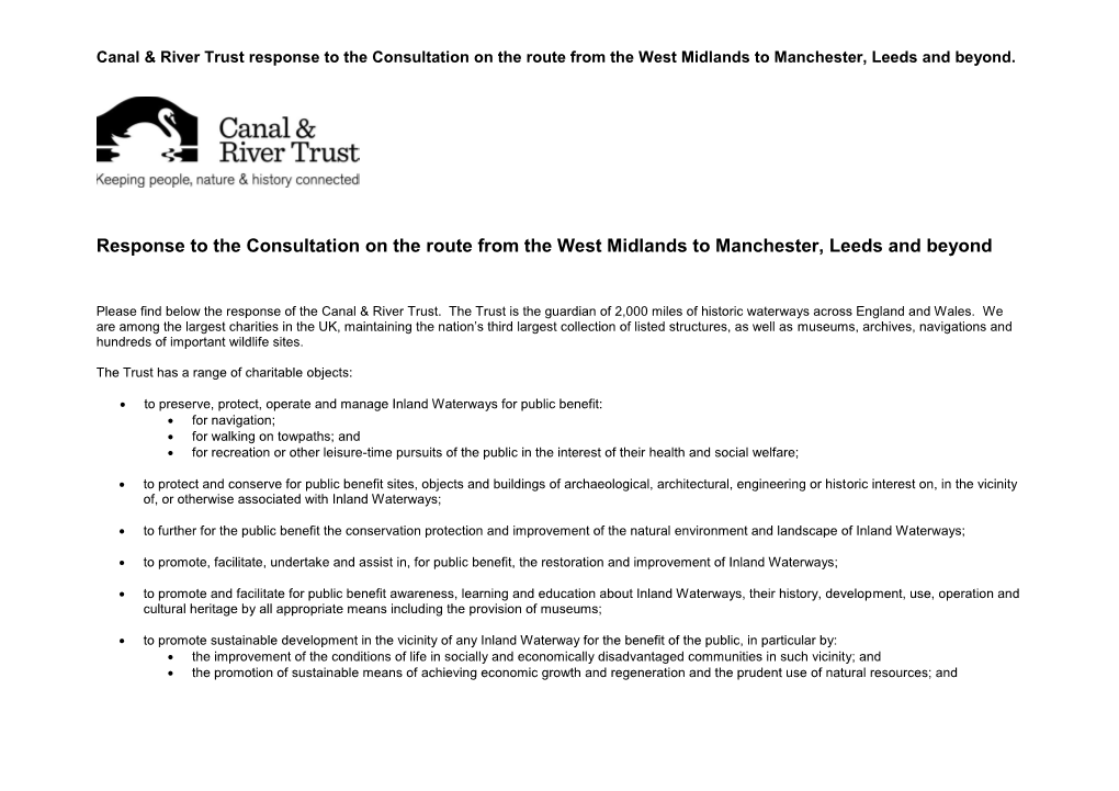 Response to the Consultation on the Route from the West Midlands to Manchester, Leeds and Beyond