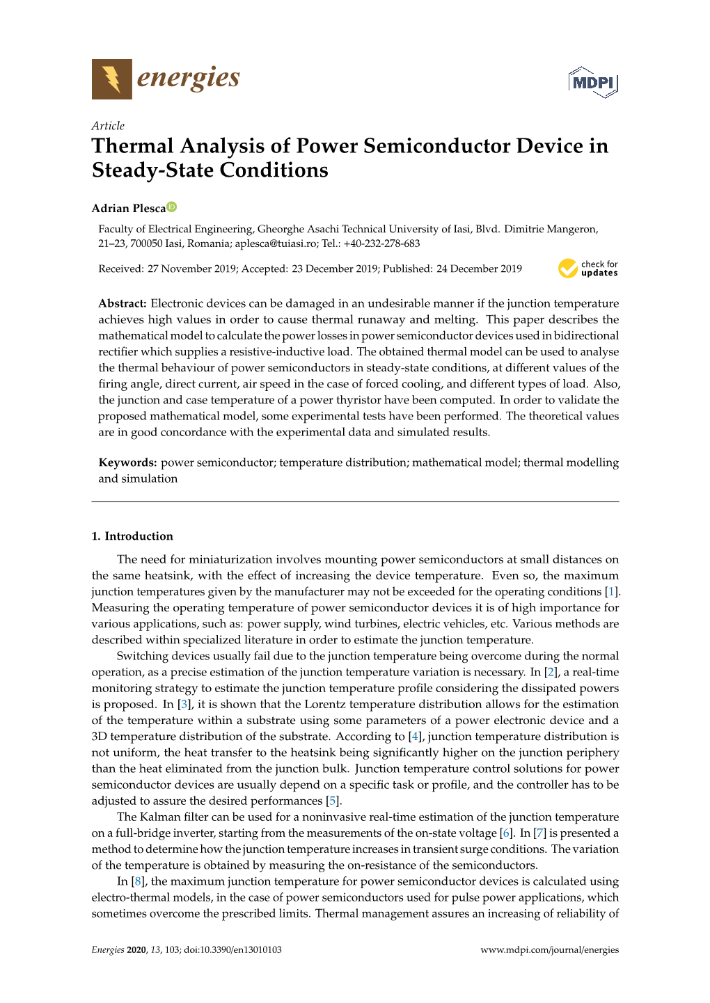 Thermal Analysis of Power Semiconductor Device in Steady-State Conditions