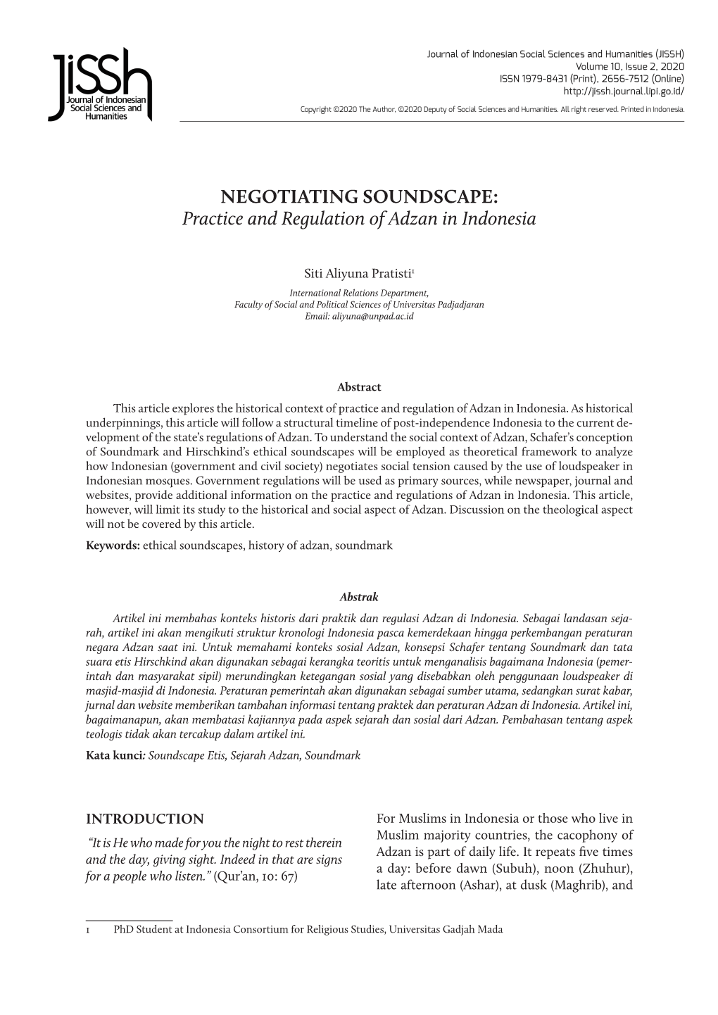 NEGOTIATING SOUNDSCAPE: Practice and Regulation of Adzan in Indonesia