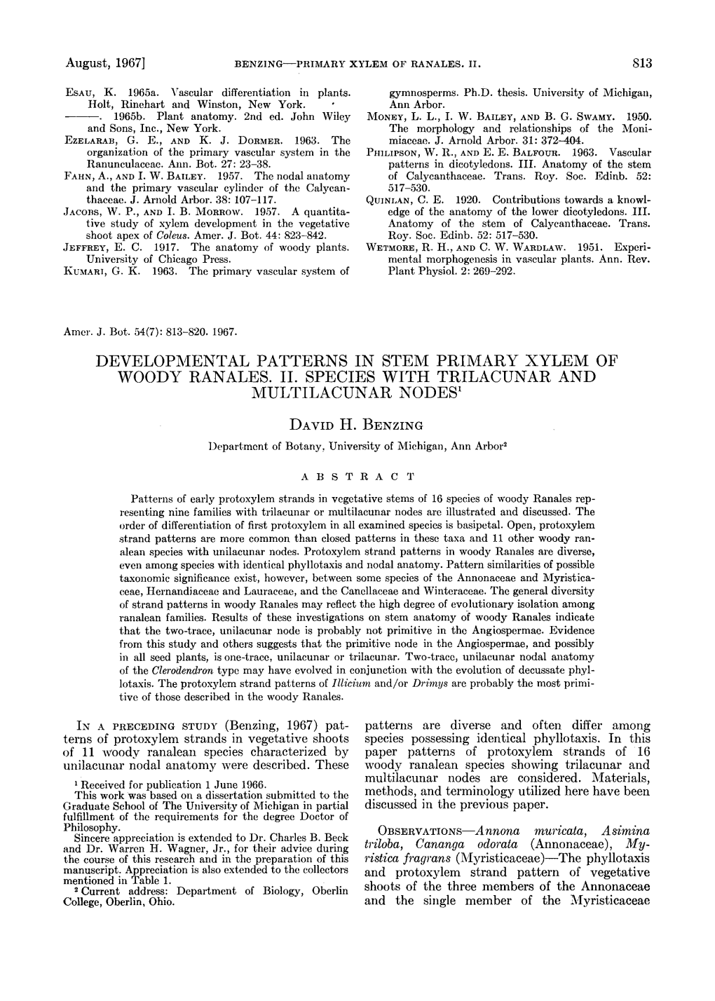 Developmental Patterns in Stem Primary Xylem Of