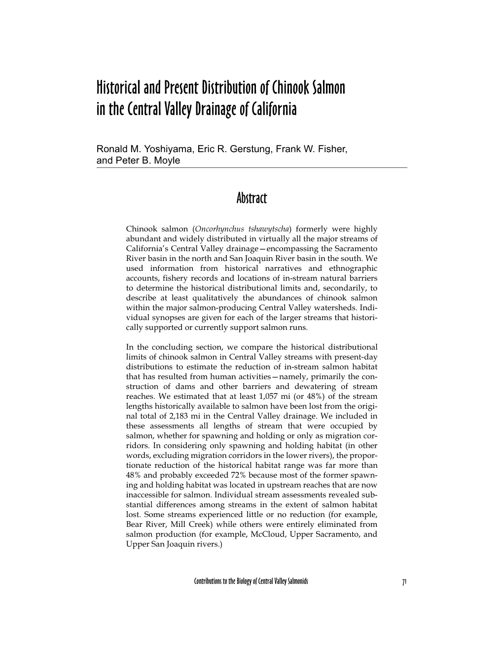 Historical and Present Distribution of Chinook Salmon in the Central Valley Drainage of California