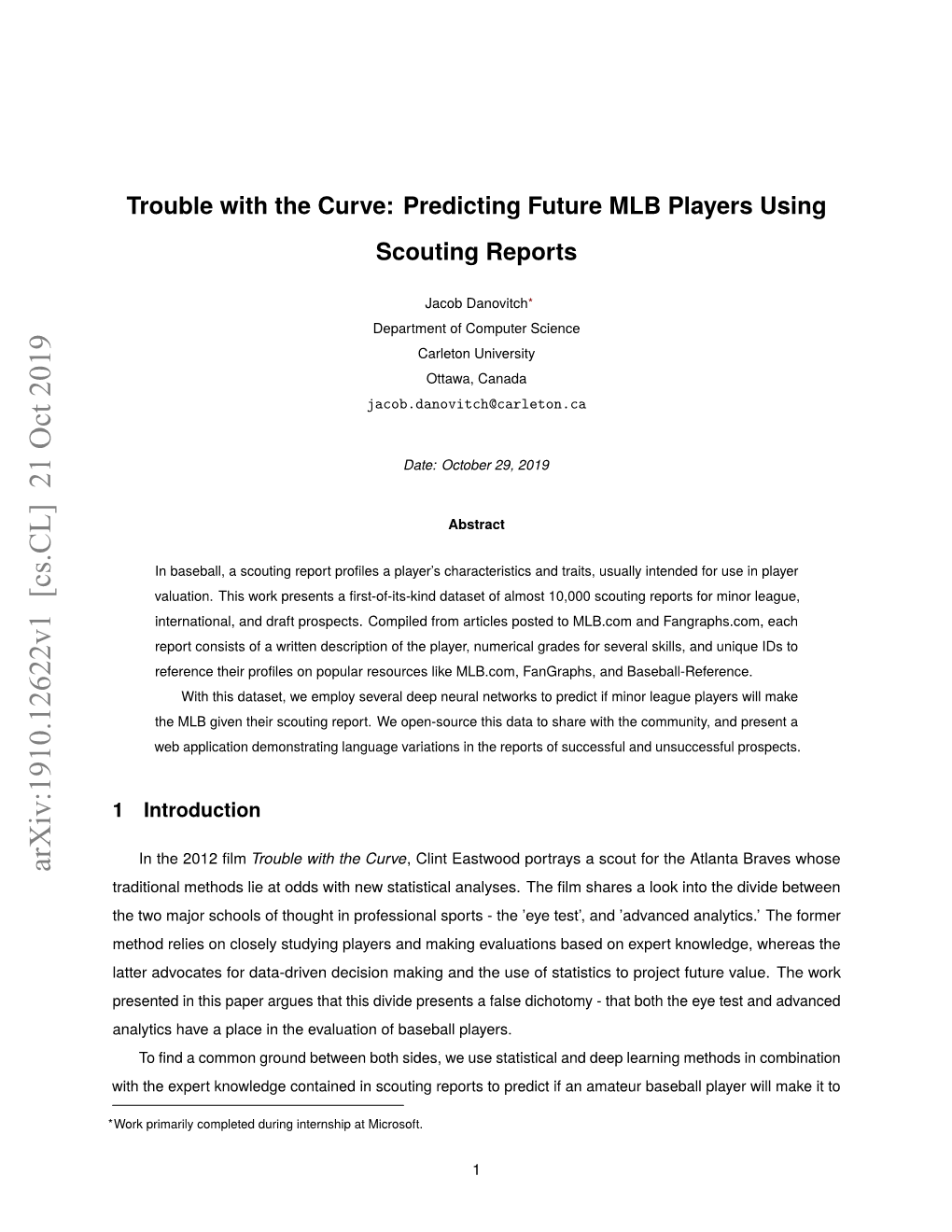 Trouble with the Curve: Predicting Future MLB Players Using Scouting Reports