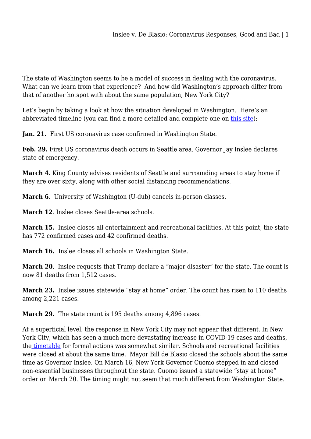 Inslee V. De Blasio: Coronavirus Responses, Good and Bad | 1