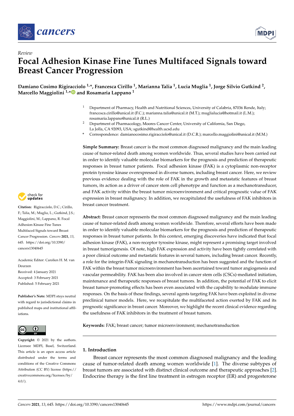 Focal Adhesion Kinase Fine Tunes Multifaced Signals Toward Breast Cancer Progression