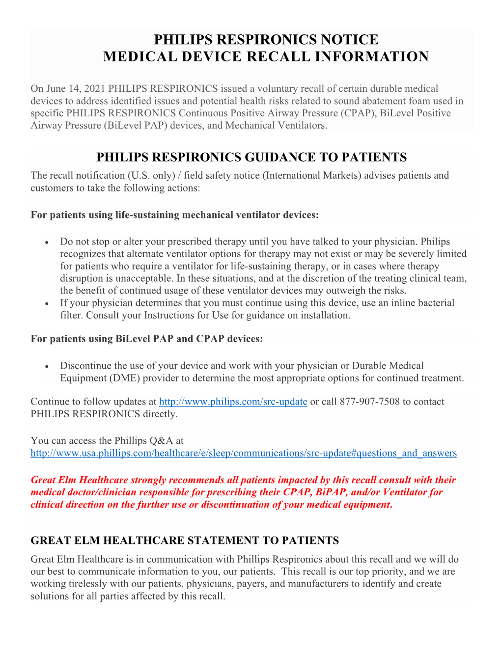 Philips Respironics Recall