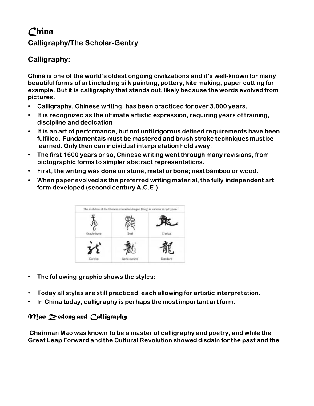 Calligraphy/The Scholar-Gentry Calligraphy: Mao Zedong And