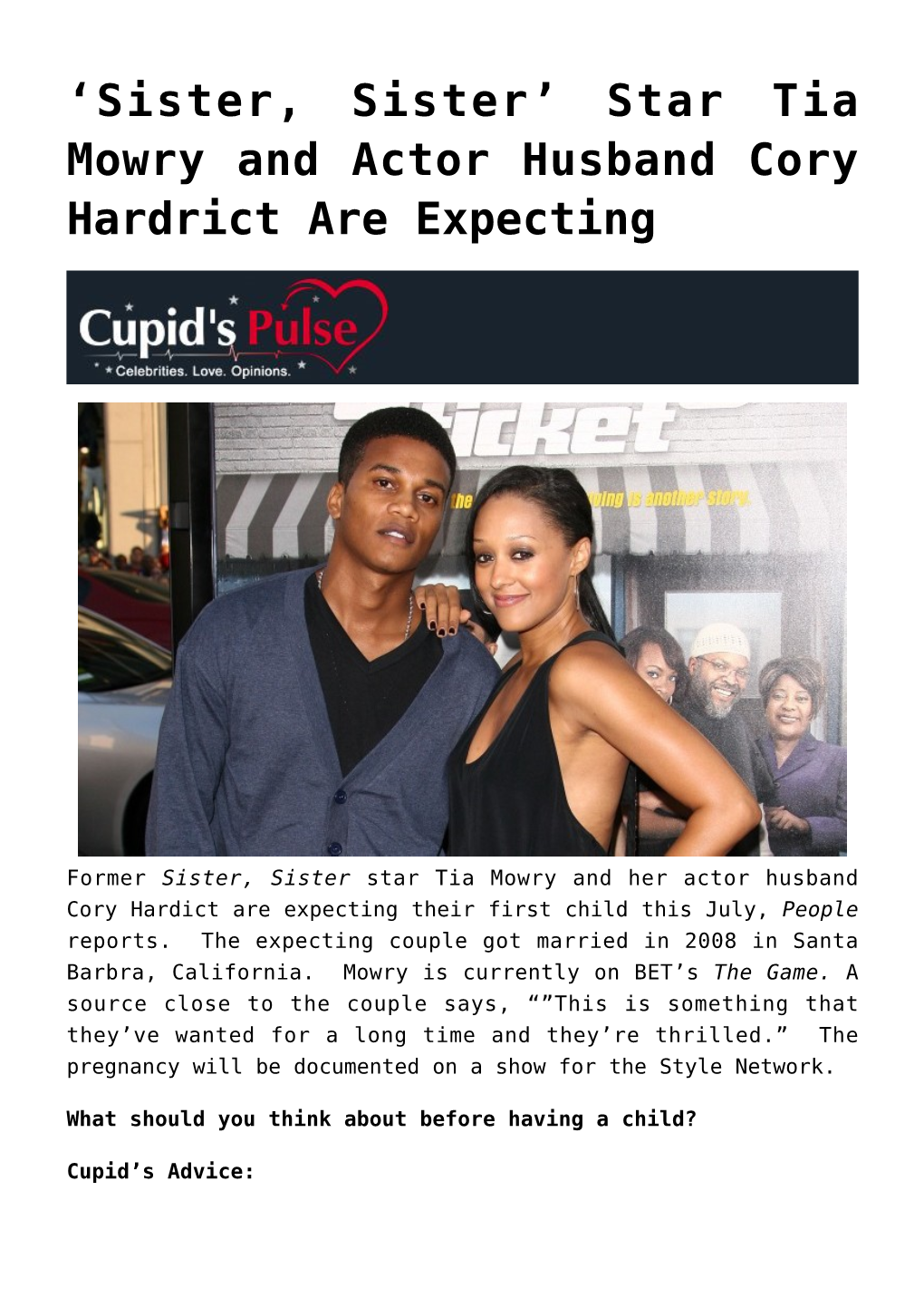 Star Tia Mowry and Actor Husband Cory Hardrict Are Expecting