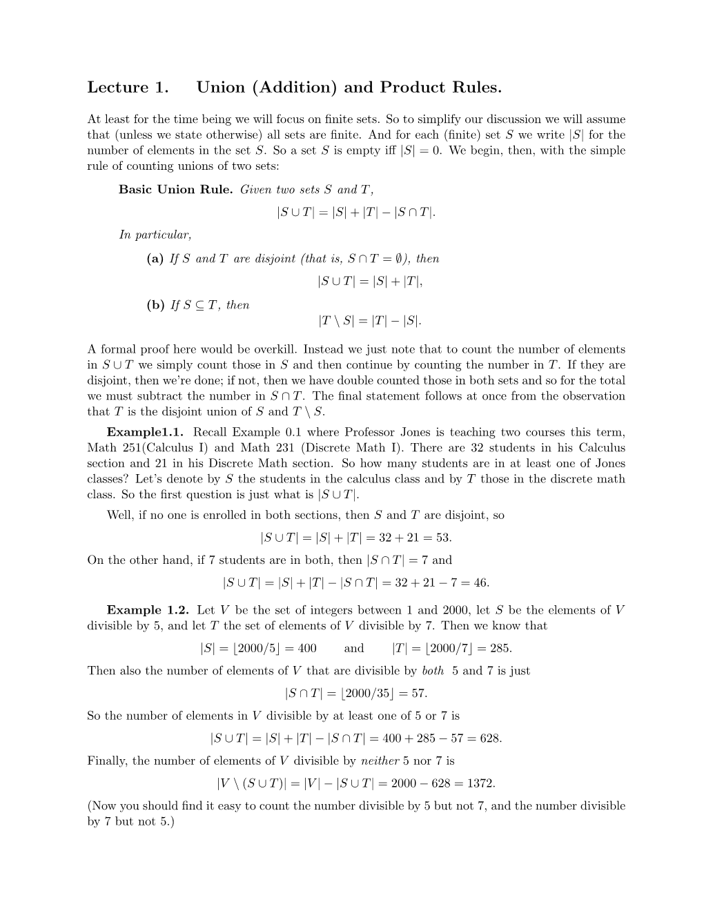 Lecture 1. Union (Addition) and Product Rules