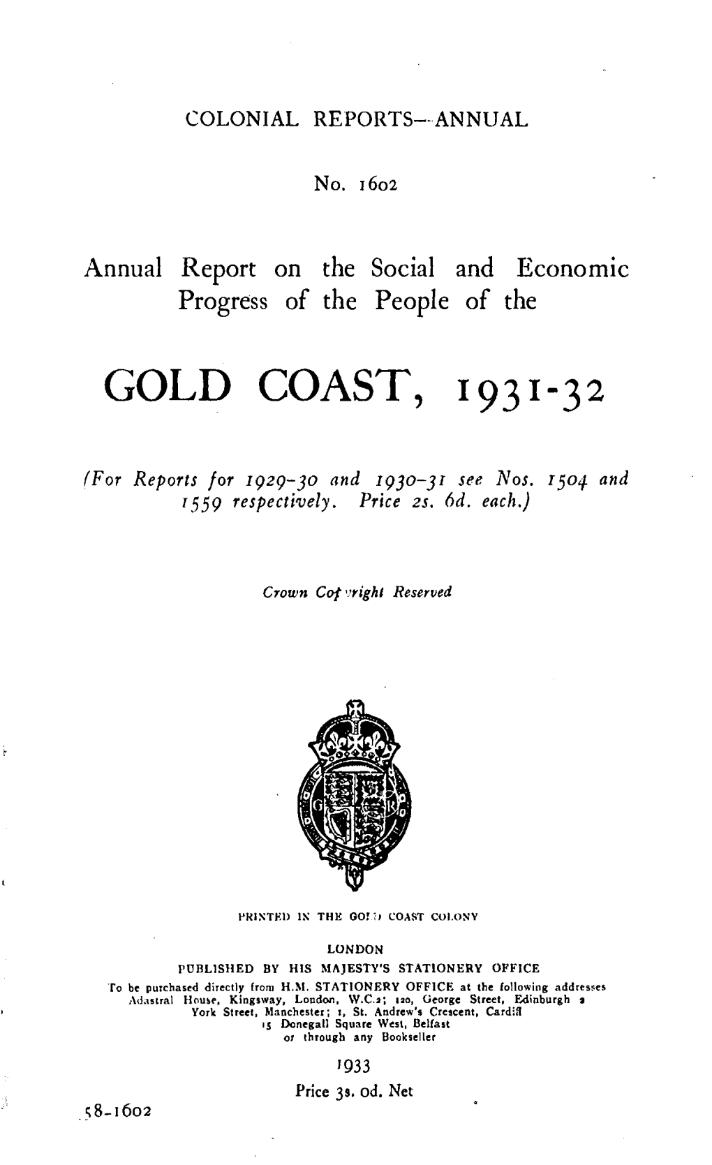 Annual Report of the Colonies, Gold Coast, 1931-32